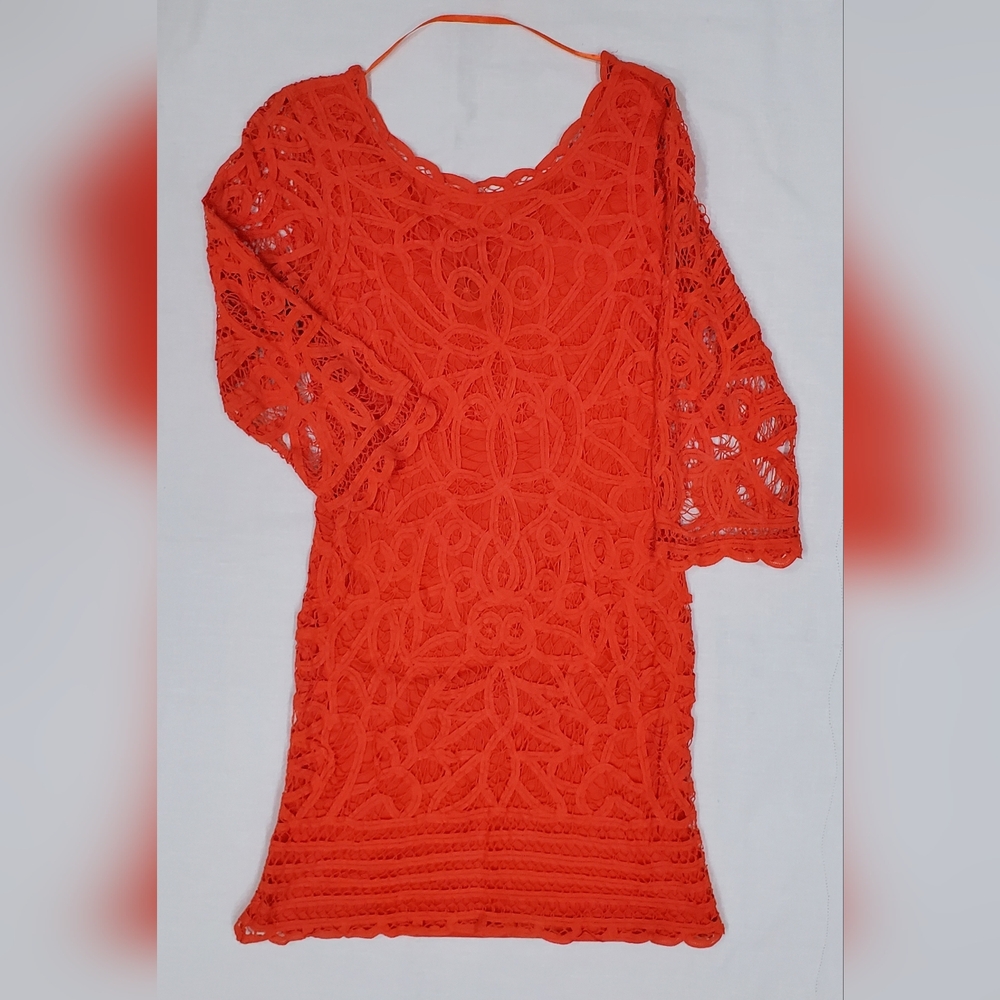 INC International Concepts Vibrant Orange Lace Top